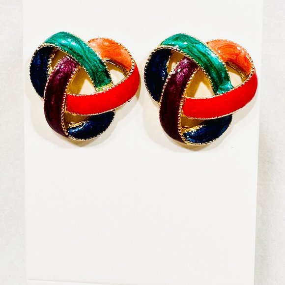 Vintage '80s Enameled Post Earrings - Picture 3 of 3